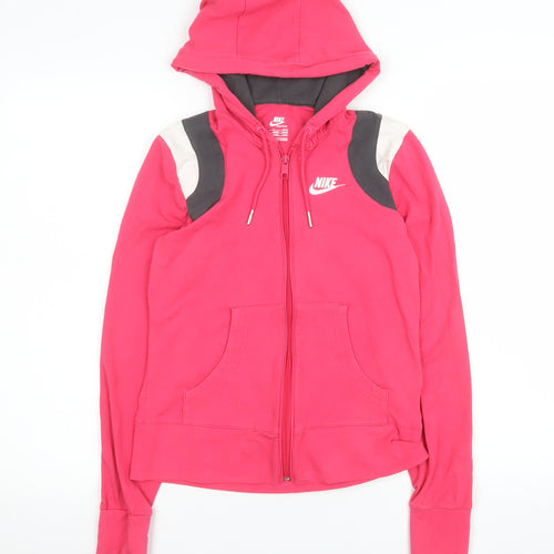 Nike Women's Pink Hooded Full Zip Cotton Blend Jacket Size S