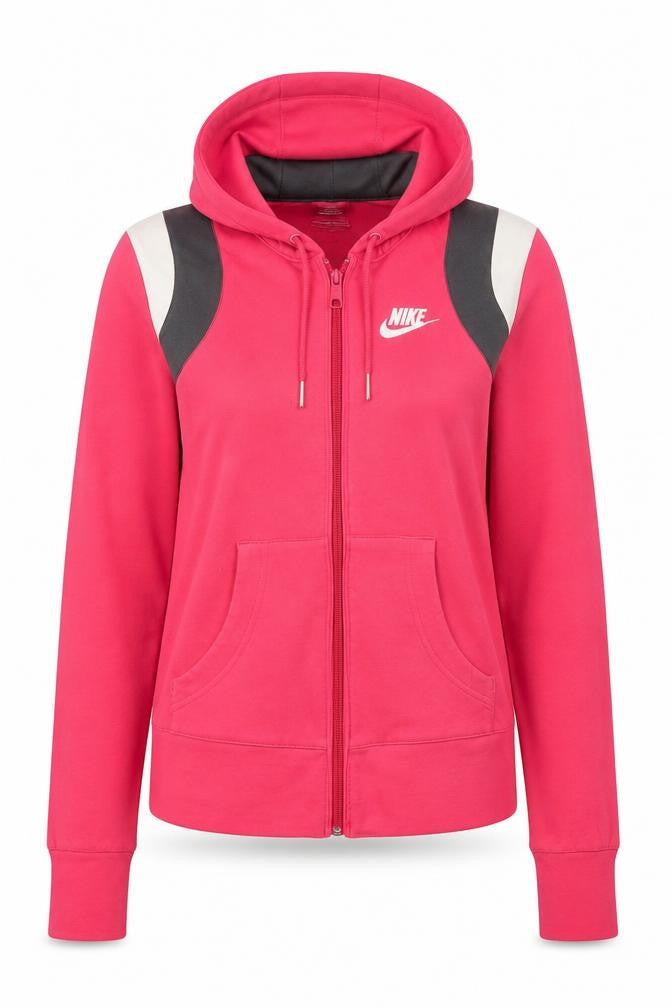 Front view of Nike Women's Pink Hooded Full Zip Cotton Blend Jacket, size S