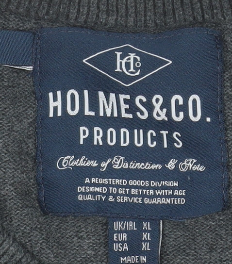 Holmes & Co Men’s Grey Cotton Knit Crew Neck Jumper XL