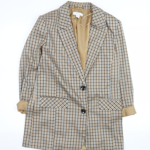 Primark Women Beige Check Single-Breasted Blazer Size 8