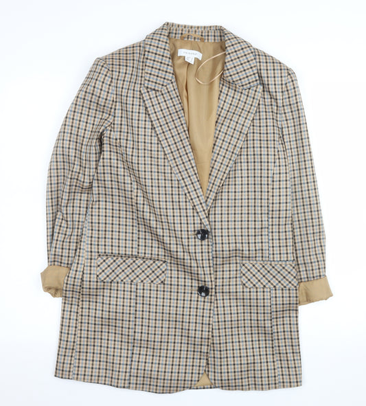 Primark Women Beige Check Single-Breasted Blazer Size 8