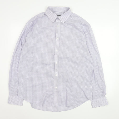 George Men’s Purple Checked Long Sleeve 17in Regular Fit Dress Shirt