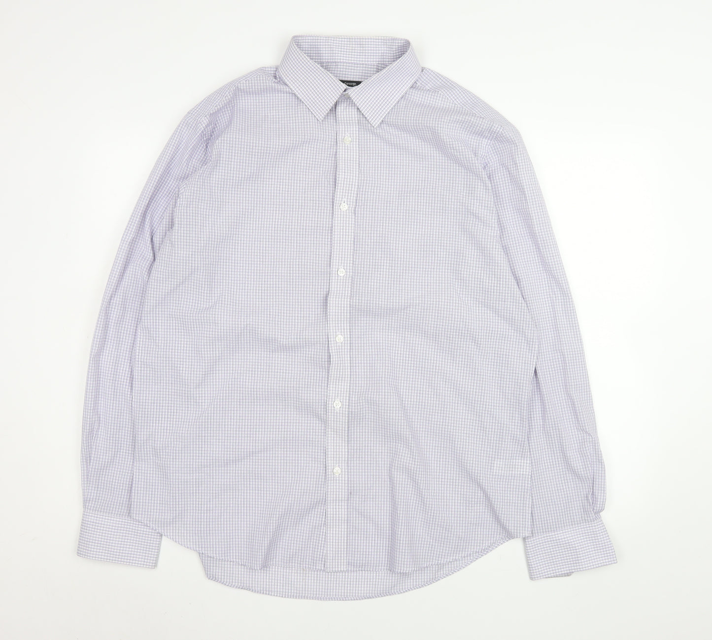 George Men’s Purple Checked Long Sleeve 17in Regular Fit Dress Shirt