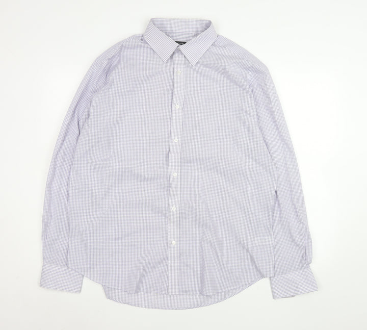 George Men’s Purple Checked Long Sleeve 17in Regular Fit Dress Shirt