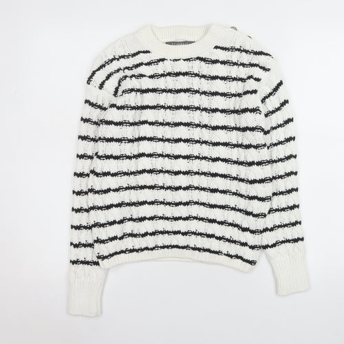 Primark Women White Black Striped Cotton Knit Jumper 2XS