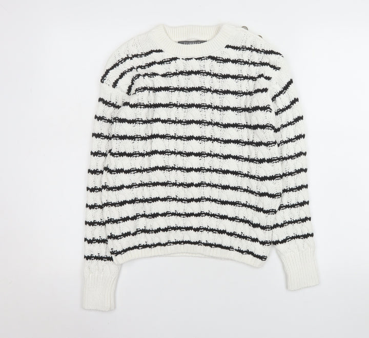 Primark Women White Black Striped Cotton Knit Jumper 2XS