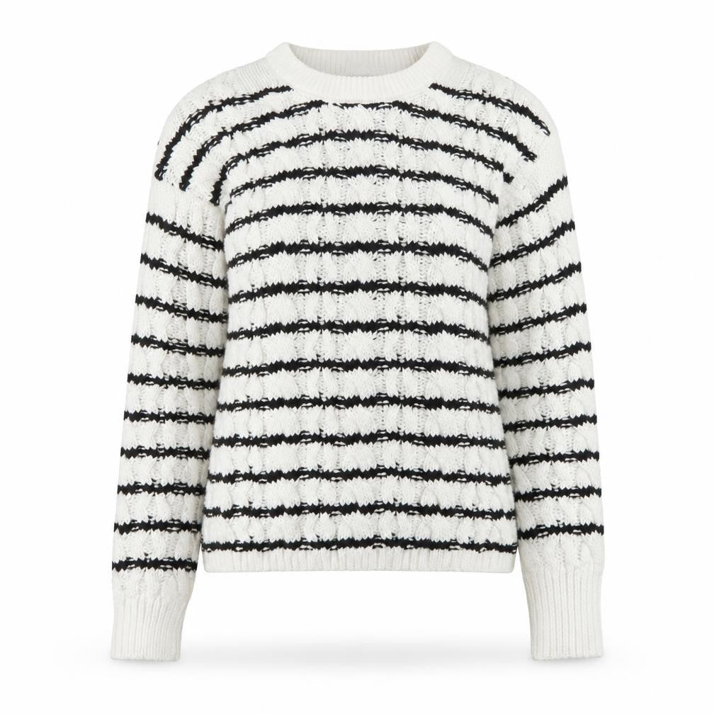 Primark Women White Black Striped Cotton Knit Jumper 2XS