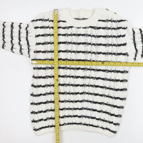 Primark Women White Black Striped Cotton Knit Jumper 2XS