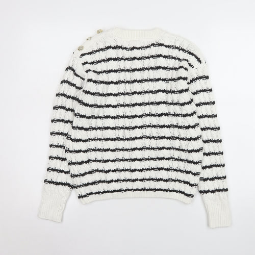 Primark Women White Black Striped Cotton Knit Jumper 2XS