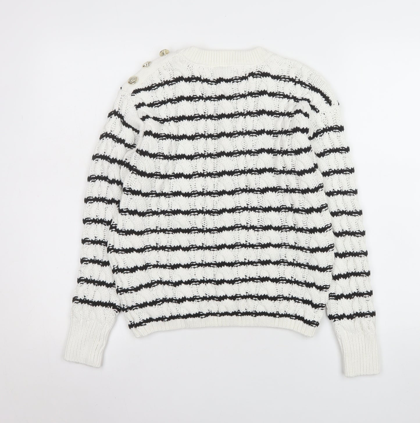 Primark Women White Black Striped Cotton Knit Jumper 2XS