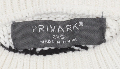Primark Women White Black Striped Cotton Knit Jumper 2XS