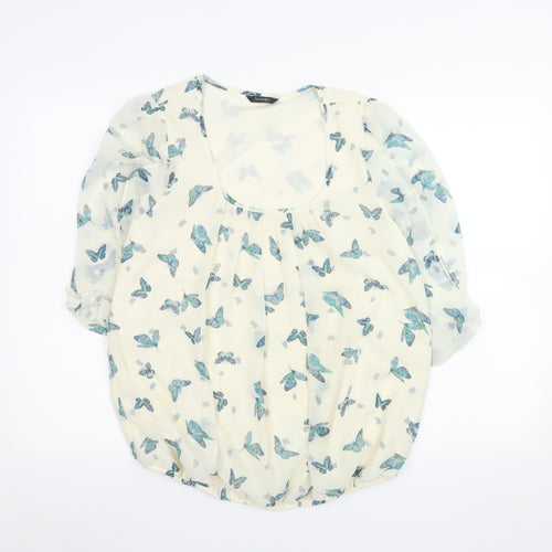 Dunnes Women’s Ivory Butterfly Chiffon Blouse Size 14 Tunic Style