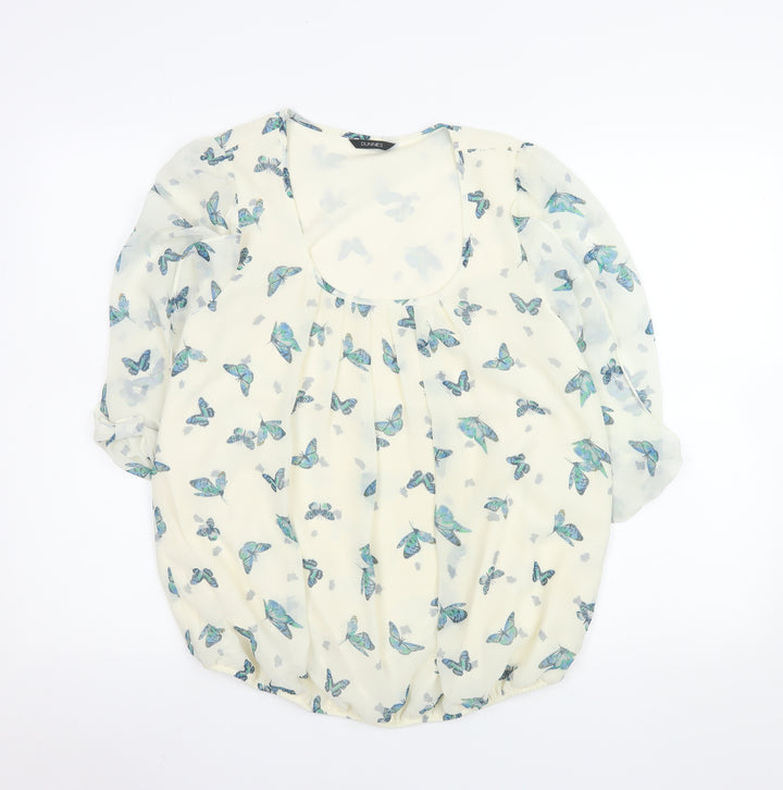 Dunnes Women’s Ivory Butterfly Chiffon Blouse Size 14 Tunic Style