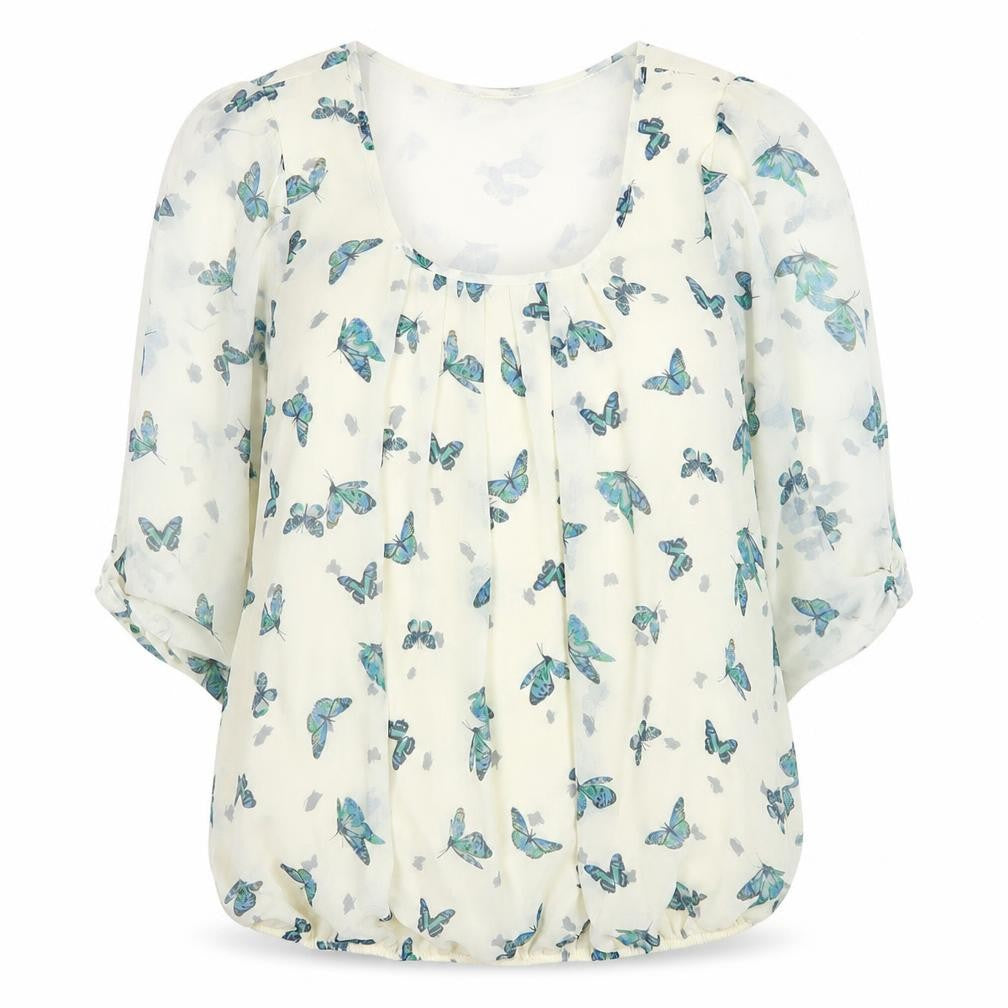 Dunnes Women’s Ivory Butterfly Chiffon Blouse Size 14 Tunic Style