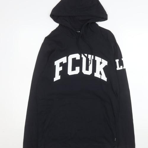 FCUK Women's Black Cotton Pullover Hoodie L Graphic Print Casual