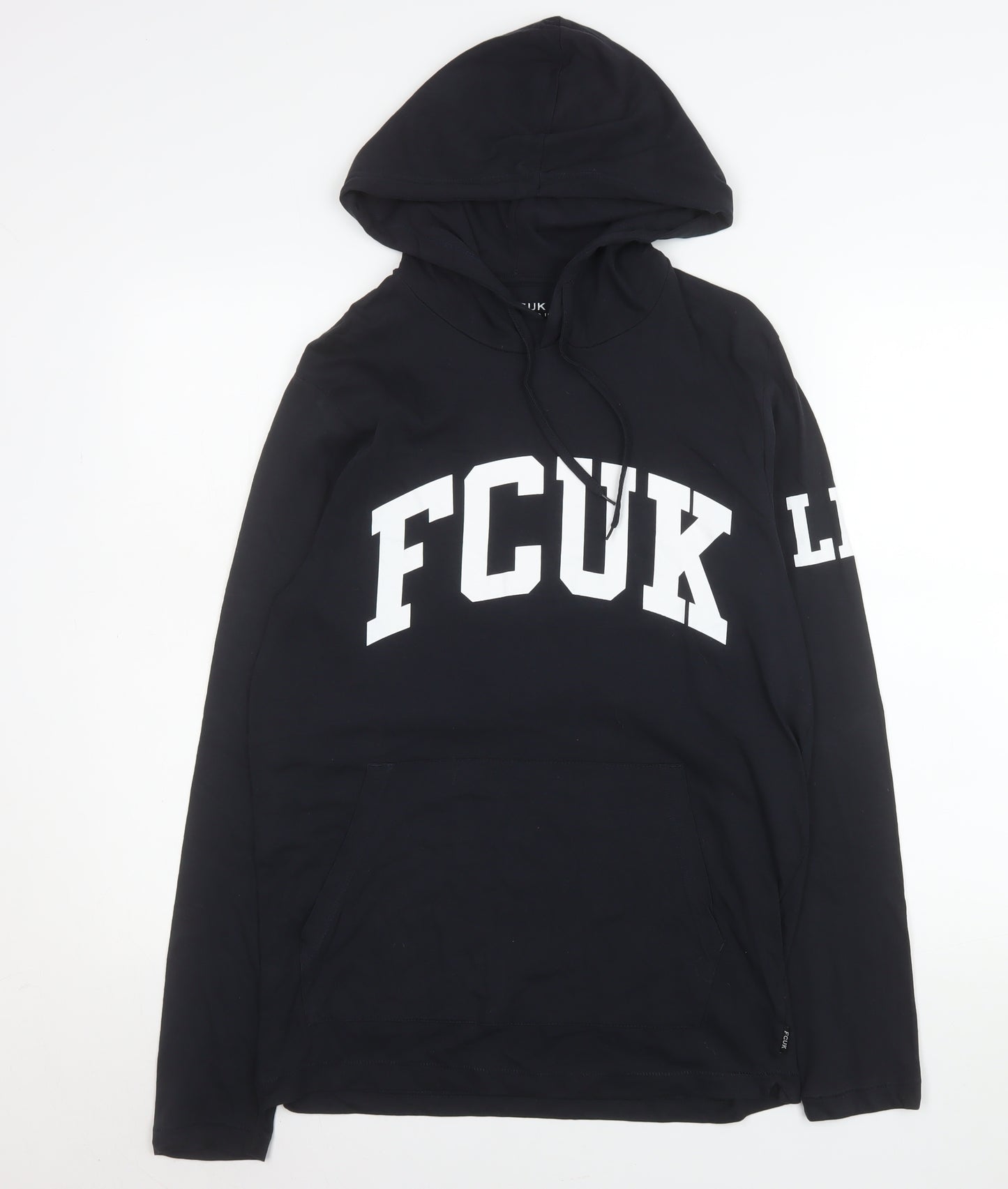 FCUK Women's Black Cotton Pullover Hoodie L Graphic Print Casual