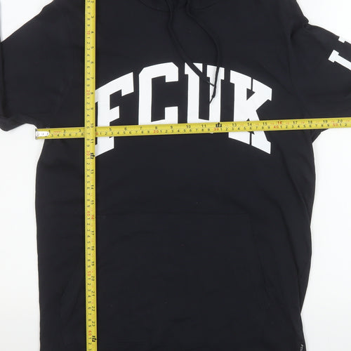 FCUK Women's Black Cotton Pullover Hoodie L Graphic Print Casual