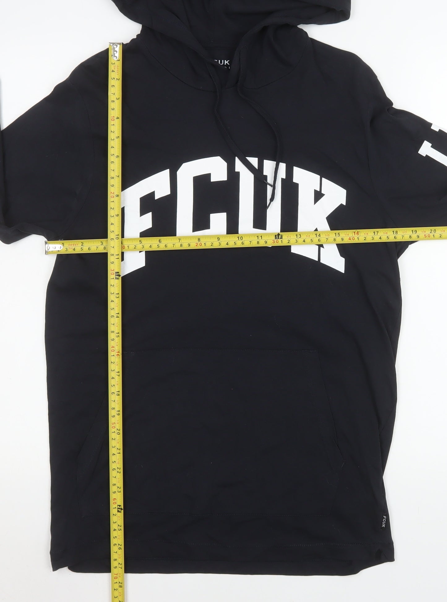 FCUK Women's Black Cotton Pullover Hoodie L Graphic Print Casual
