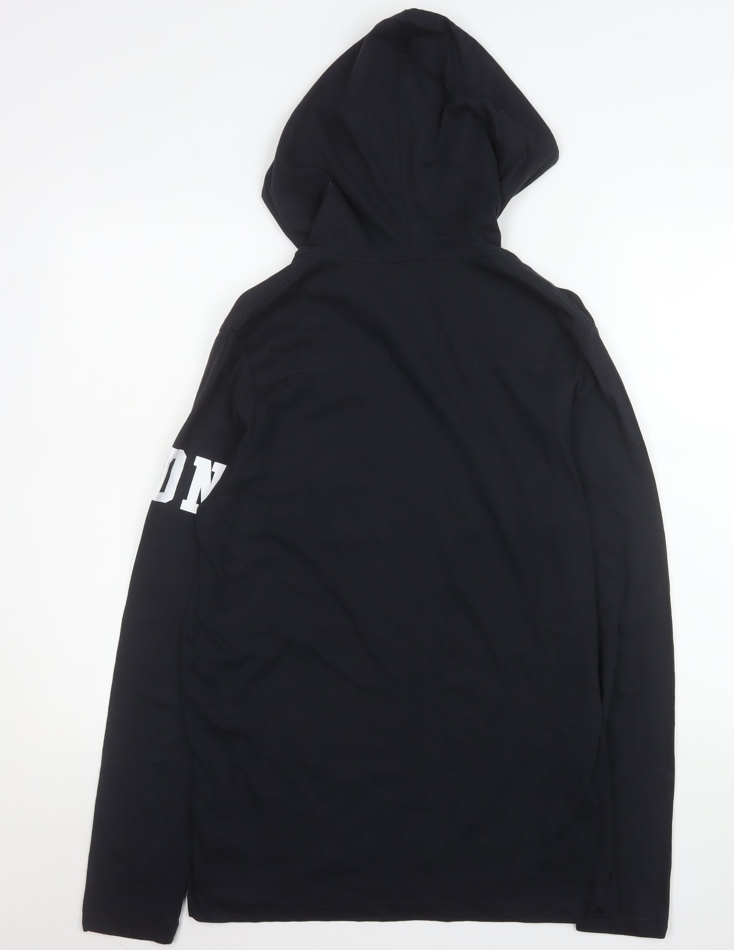 FCUK Women's Black Cotton Pullover Hoodie L Graphic Print Casual