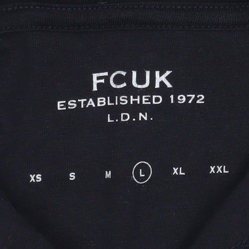 FCUK Women's Black Cotton Pullover Hoodie L Graphic Print Casual