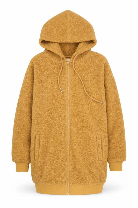 Front view of Simply Be Women’s Beige Fleece Hooded Zip Jacket, size UK 12