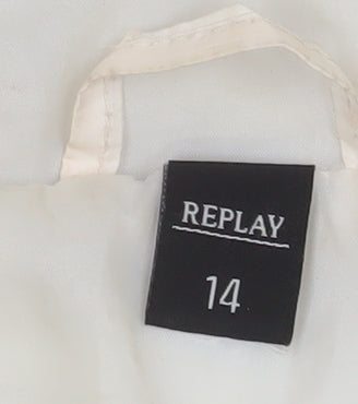 Replay Girls Ivory & Mauve Hooded Puffer Jacket Size 14 Years Lined Winter Coat