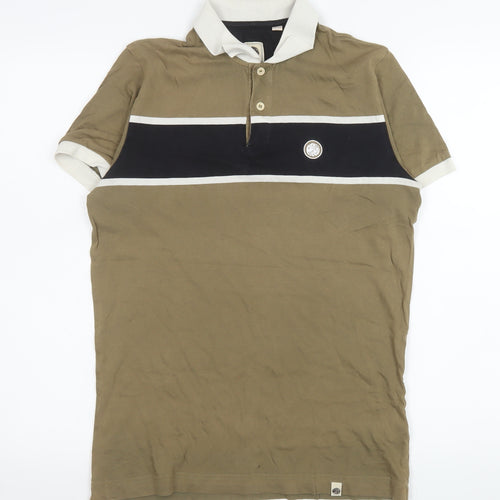 Pretty Green Men's Brown Colourblock Cotton Polo Shirt XS