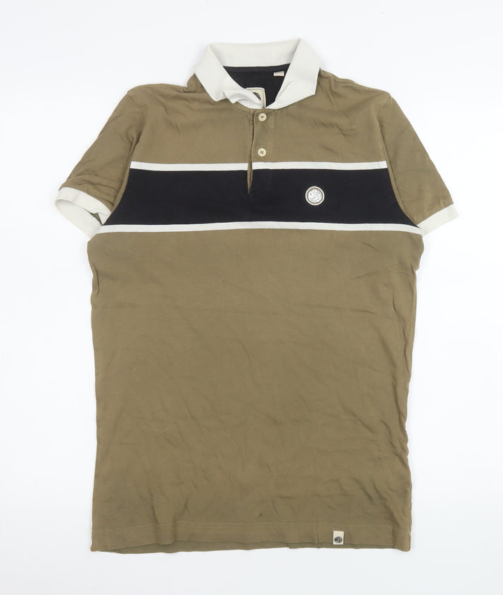 Pretty Green Men's Brown Colourblock Cotton Polo Shirt XS