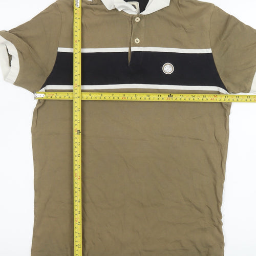 Pretty Green Men's Brown Colourblock Cotton Polo Shirt XS
