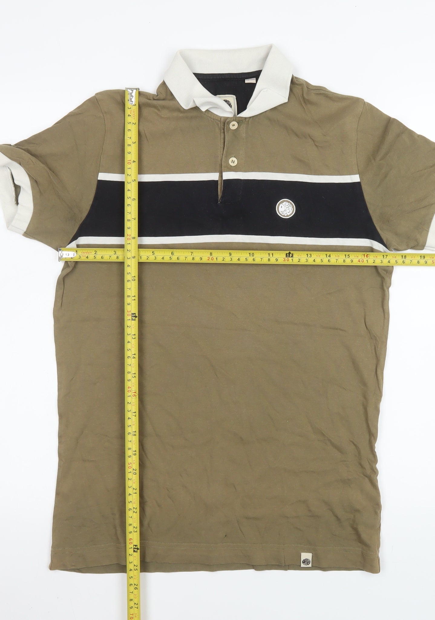 Pretty Green Men's Brown Colourblock Cotton Polo Shirt XS