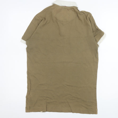 Pretty Green Men's Brown Colourblock Cotton Polo Shirt XS