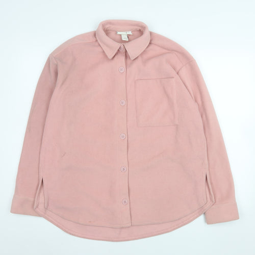 Monki Women Pink Fleece Button Jacket XS Relaxed Fit Casual