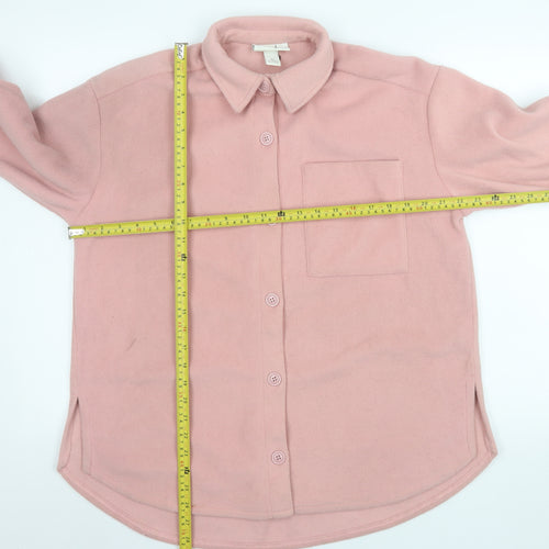 Monki Women Pink Fleece Button Jacket XS Relaxed Fit Casual