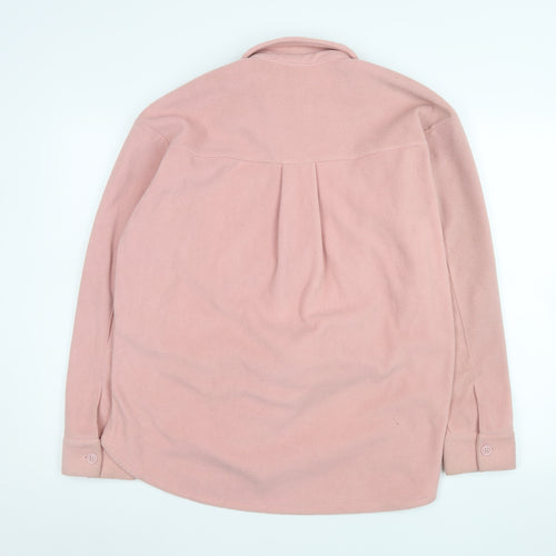 Monki Women Pink Fleece Button Jacket XS Relaxed Fit Casual