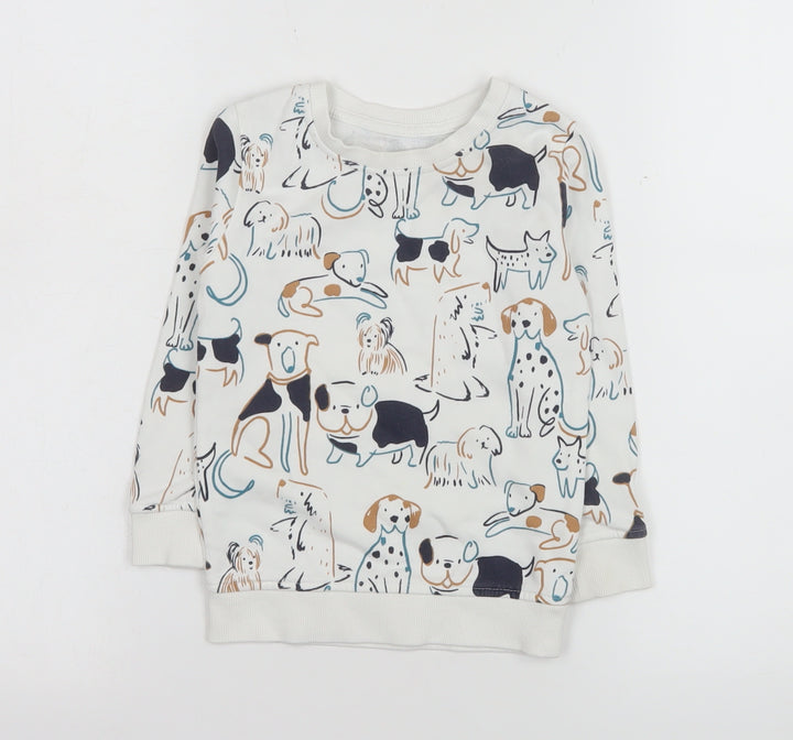 George Boys White Dog Print Pullover Sweatshirt 2-3 Years