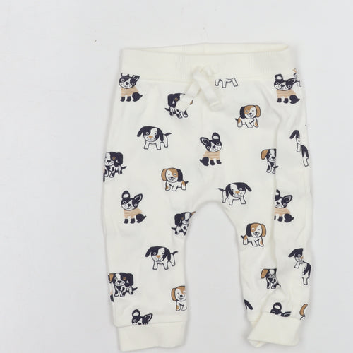 George Unisex Baby White Cotton Dog Print Jogger Trousers 3-6 Months