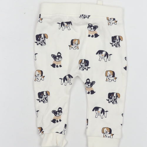 George Unisex Baby White Cotton Dog Print Jogger Trousers 3-6 Months