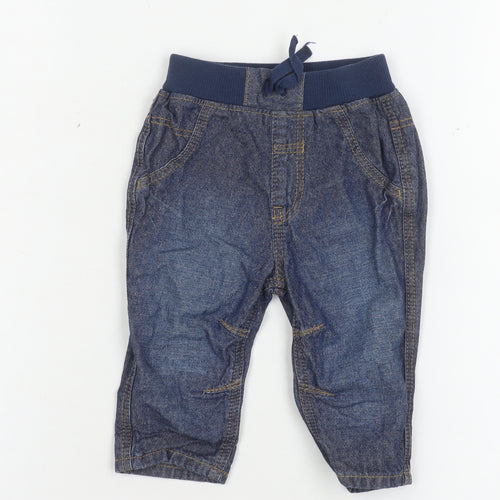 George Unisex Baby Blue Denim Jeans 3-6 Months Elastic Waist Drawstring