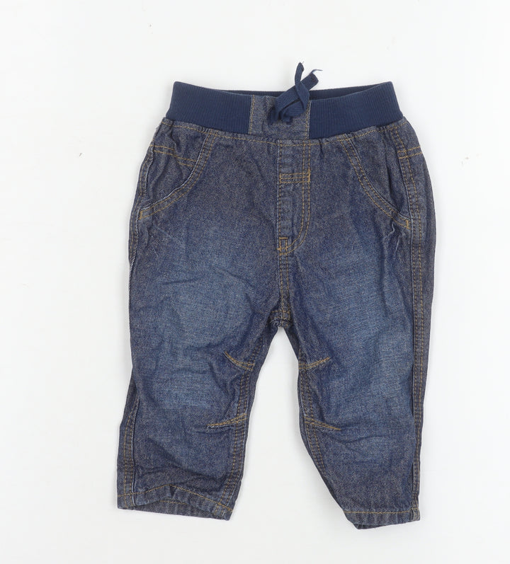 George Unisex Baby Blue Denim Jeans 3-6 Months Elastic Waist Drawstring