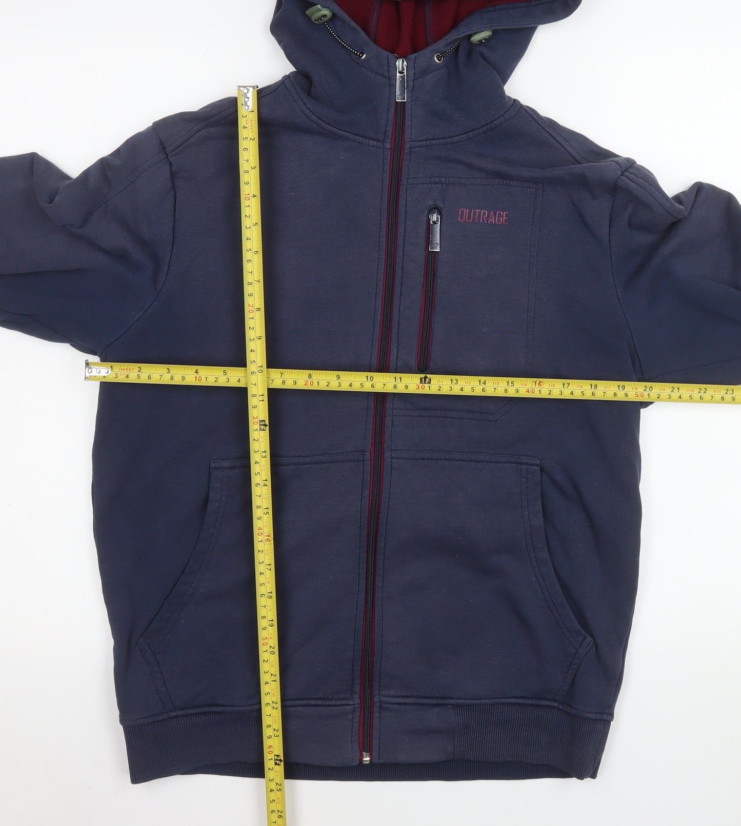 Outrage Men's Blue Medium Hooded Full Zip Cotton Blend Jacket