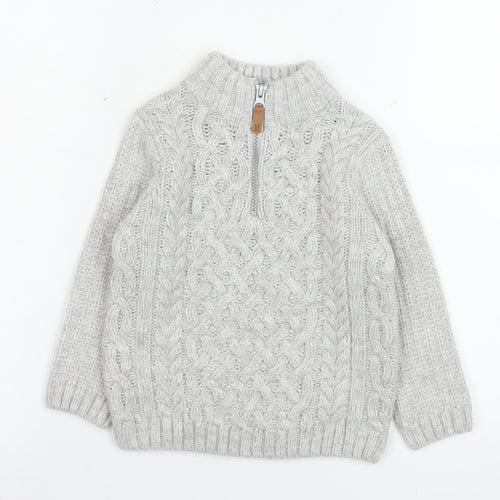 Next Boys Grey 2-3 Years 1/4 Zip Cable Knit Wool Blend Sweatshirt