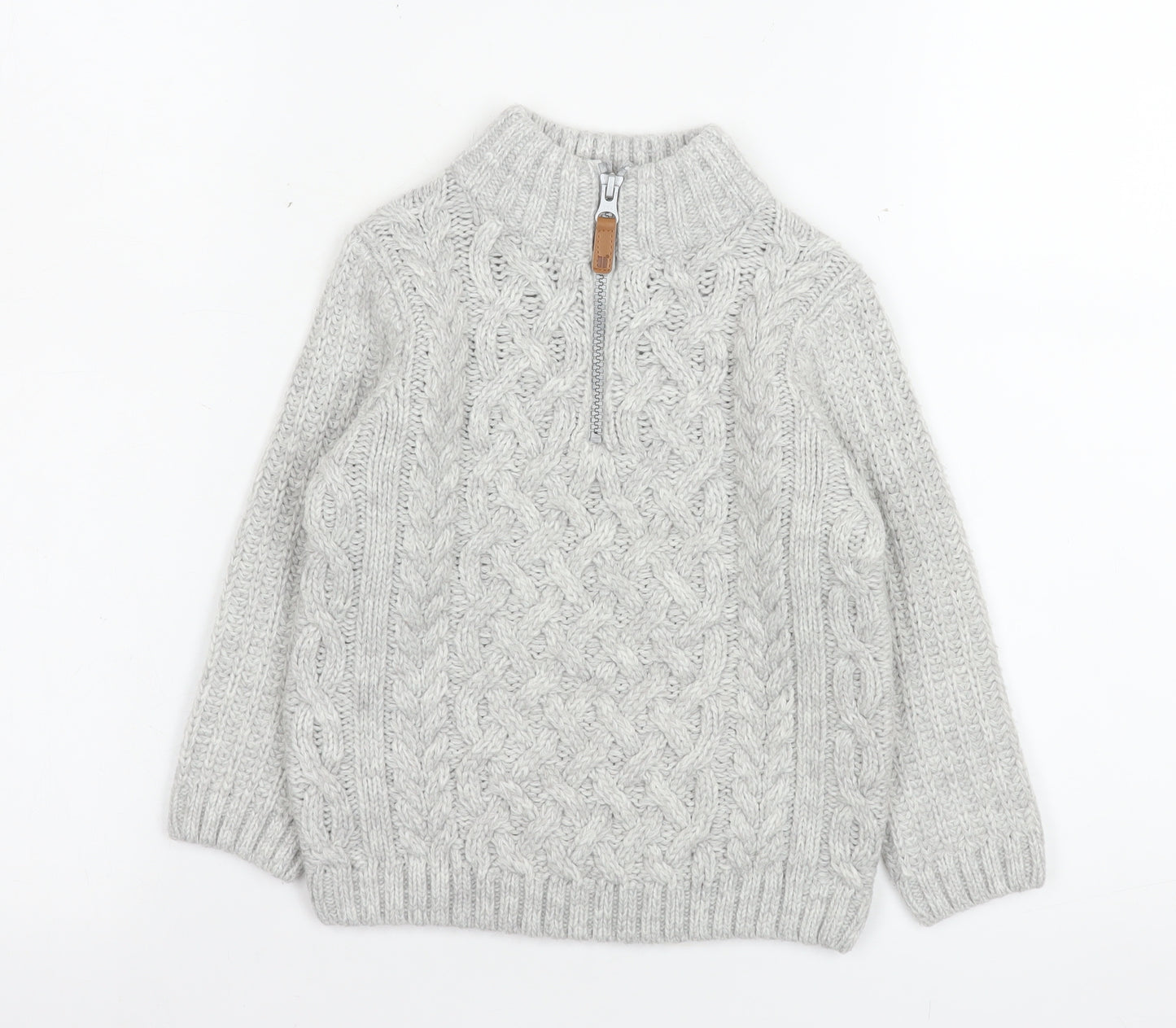 Next Boys Grey 2-3 Years 1/4 Zip Cable Knit Wool Blend Sweatshirt