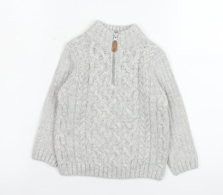 Next Boys Grey 2-3 Years 1/4 Zip Cable Knit Wool Blend Sweatshirt