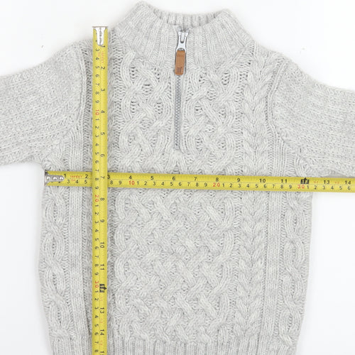 Next Boys Grey 2-3 Years 1/4 Zip Cable Knit Wool Blend Sweatshirt
