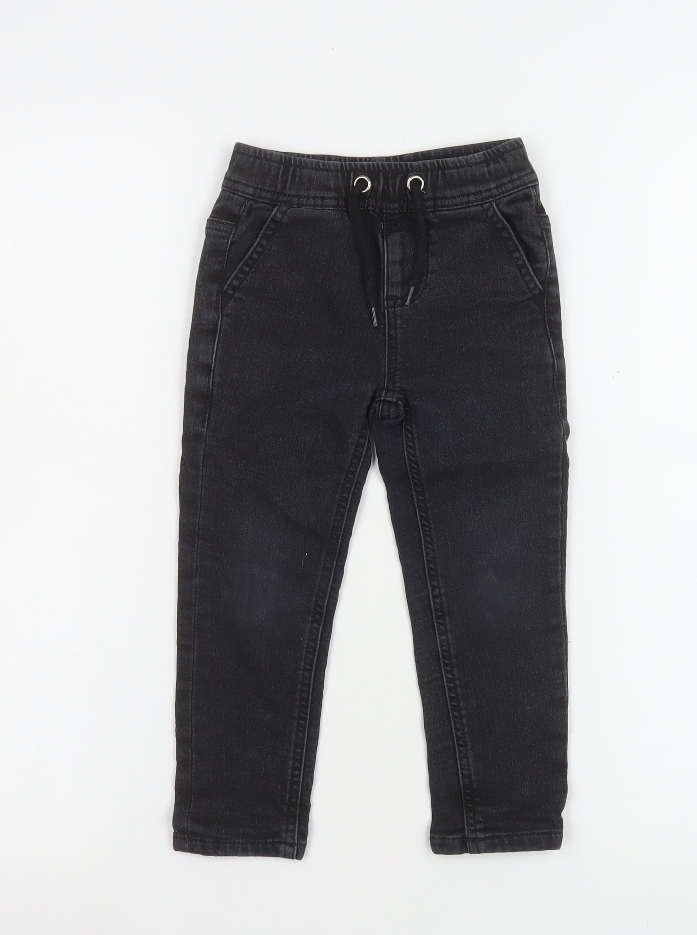 Dunnes Stores Boys Black Straight Jeans 2-3 Years Elastic Waist Denim