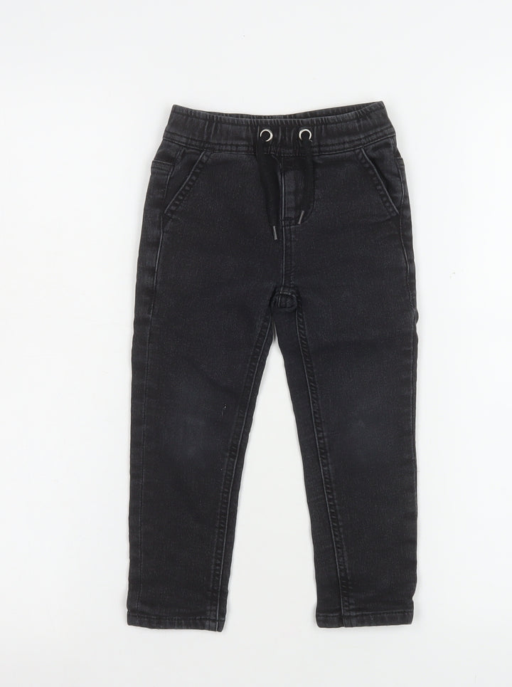 Dunnes Stores Boys Black Straight Jeans 2-3 Years Elastic Waist Denim