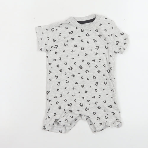 F&F Unisex Baby Grey Animal Print Romper 3-6 Months Cotton Blend Summer