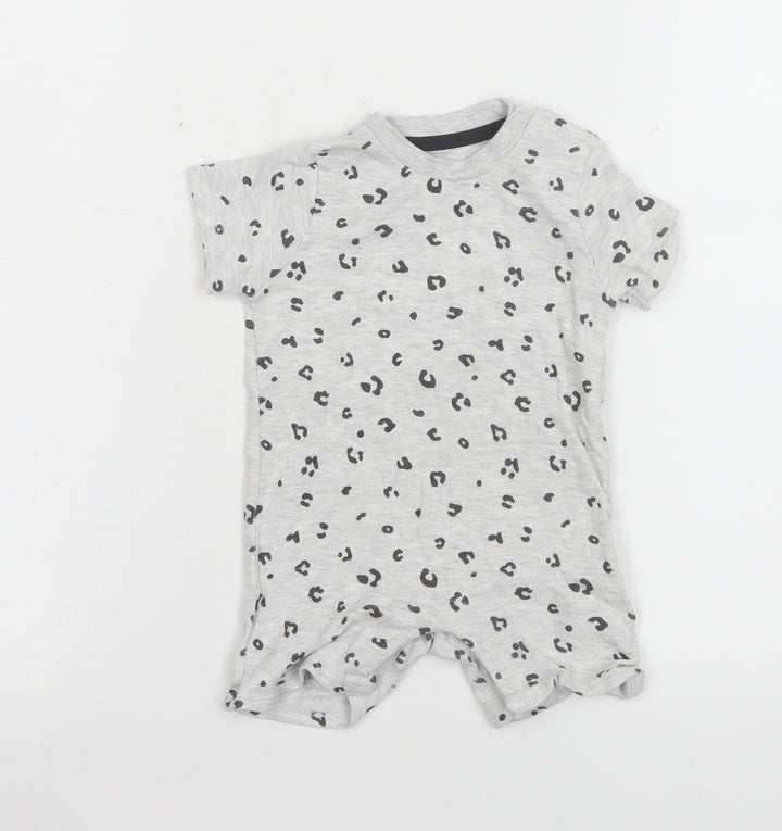 F&F Unisex Baby Grey Animal Print Romper 3-6 Months Cotton Blend Summer