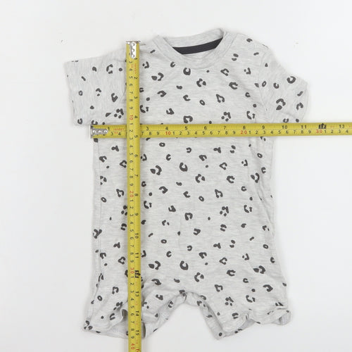 F&F Unisex Baby Grey Animal Print Romper 3-6 Months Cotton Blend Summer