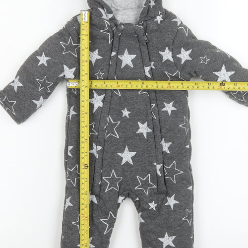 George Unisex Baby Grey Star Print Cotton Hooded Coverall 3-6 Months